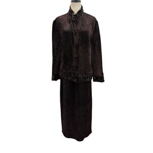 Vtg 90s Aria A Brown‎ Crinkle Velvet Top Skirt Set Sz L Boho Whimsgoth Feminine